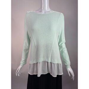 Cato Womens Mint Green Sweater With Sheer White Layered Hem Size S Lightweight